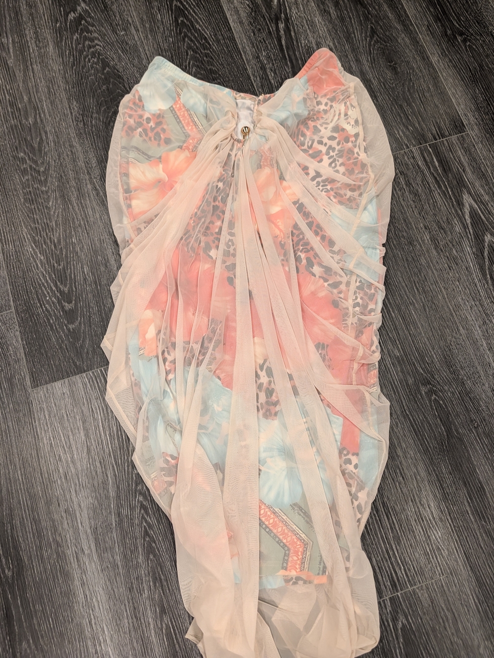 Sheer Floral Overlay Maxi Skirt - Peach & Blue